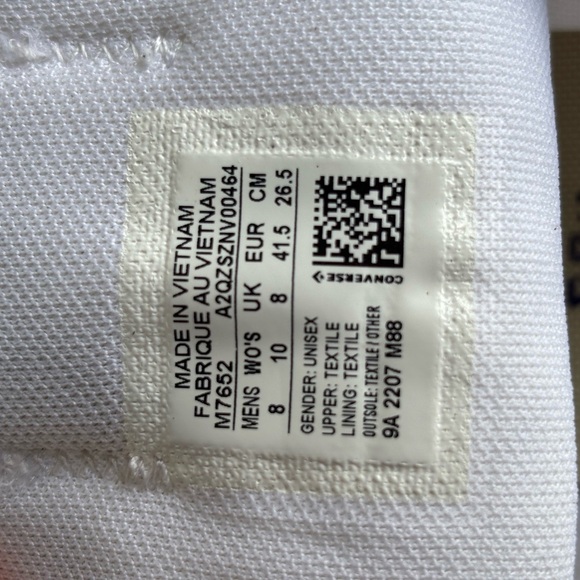 Converse White Sneakers Classic Canvas Design unisex Men’s 8/Women 10 M7652 - Picture 9 of 9